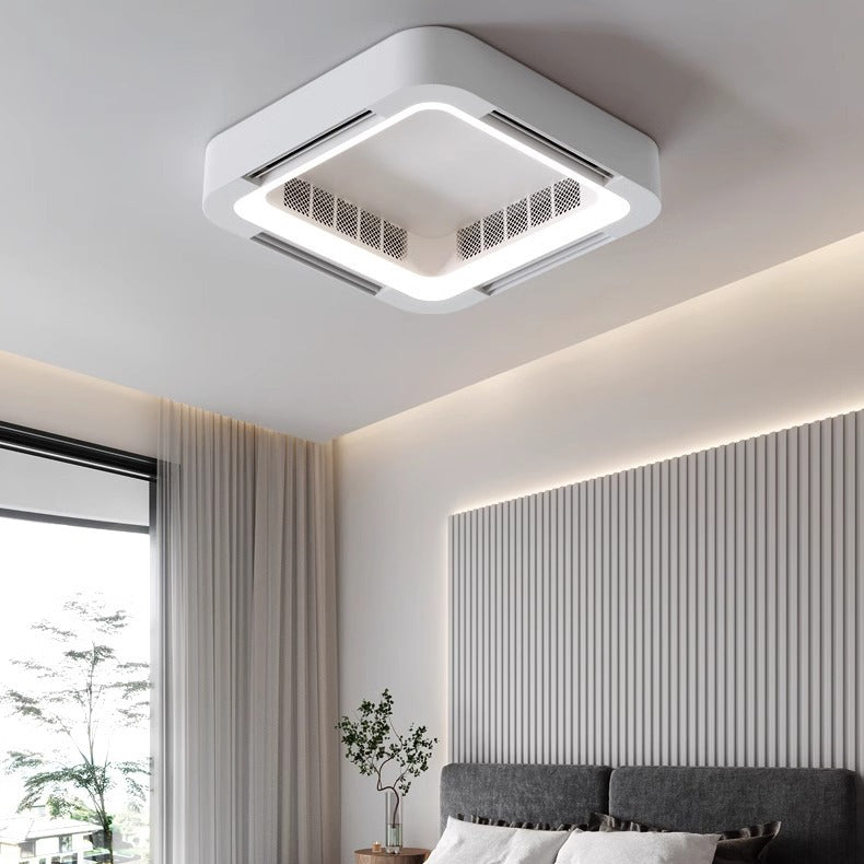 Modern Simplicity ABS Acrylic Hardware Square LED Flush Mount Ceiling Bladeless Fan Light For Bedroom