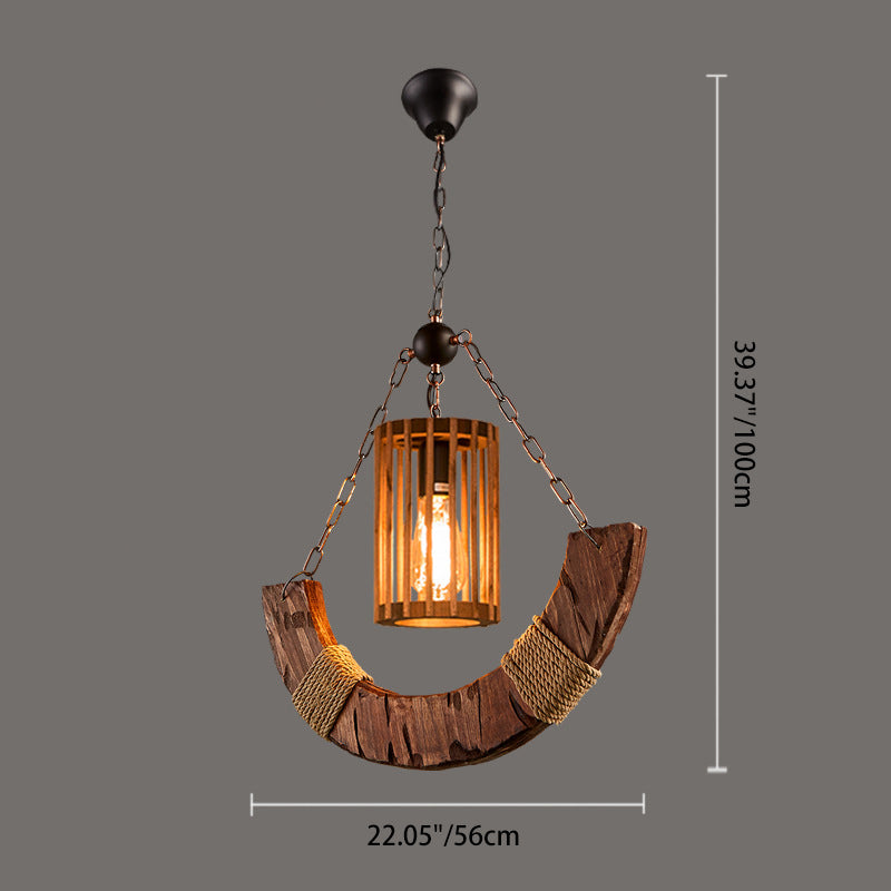 Traditional Farmhouse Wood Iron & Hemp Rope Column Sailboat Shape 1/3/4-Light Chandelier For Dining Room