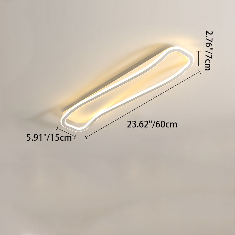 Modern Minimalist Iron Aluminum & Silicone Wave-Shaped Rectangular LED Flush Mount Ceiling Light For Hallway