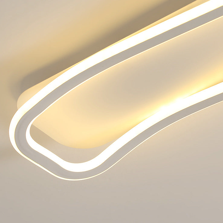 Modern Minimalist Iron Aluminum & Silicone Wave-Shaped Rectangular LED Flush Mount Ceiling Light For Hallway