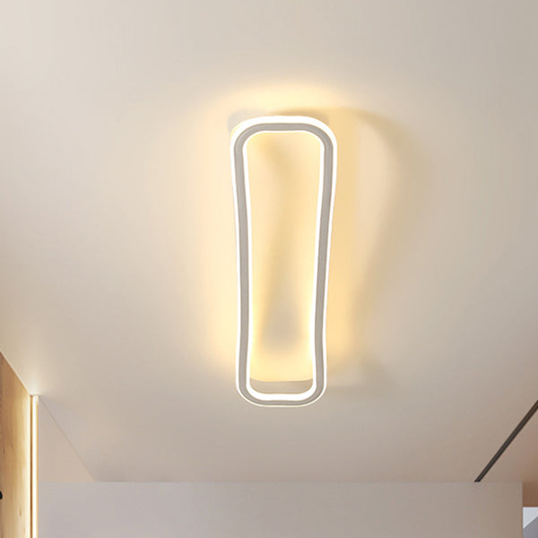 Modern Minimalist Iron Aluminum & Silicone Wave-Shaped Rectangular LED Flush Mount Ceiling Light For Hallway