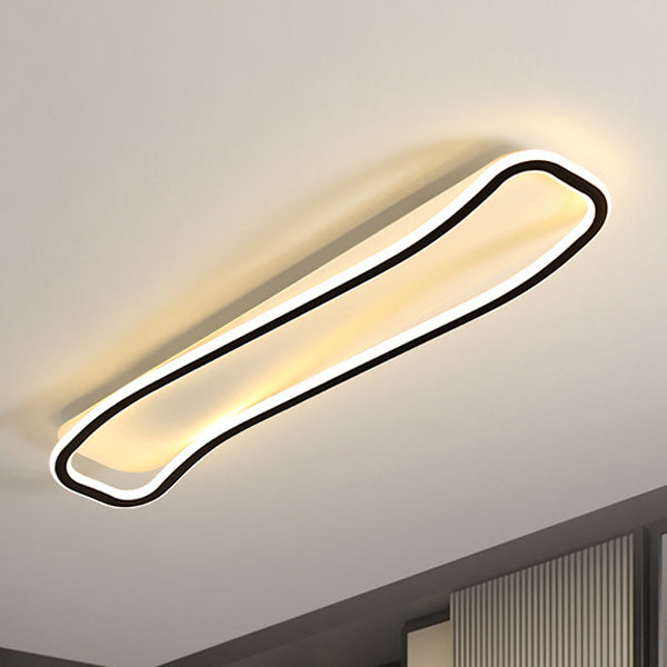 Modern Minimalist Iron Aluminum & Silicone Wave-Shaped Rectangular LED Flush Mount Ceiling Light For Hallway