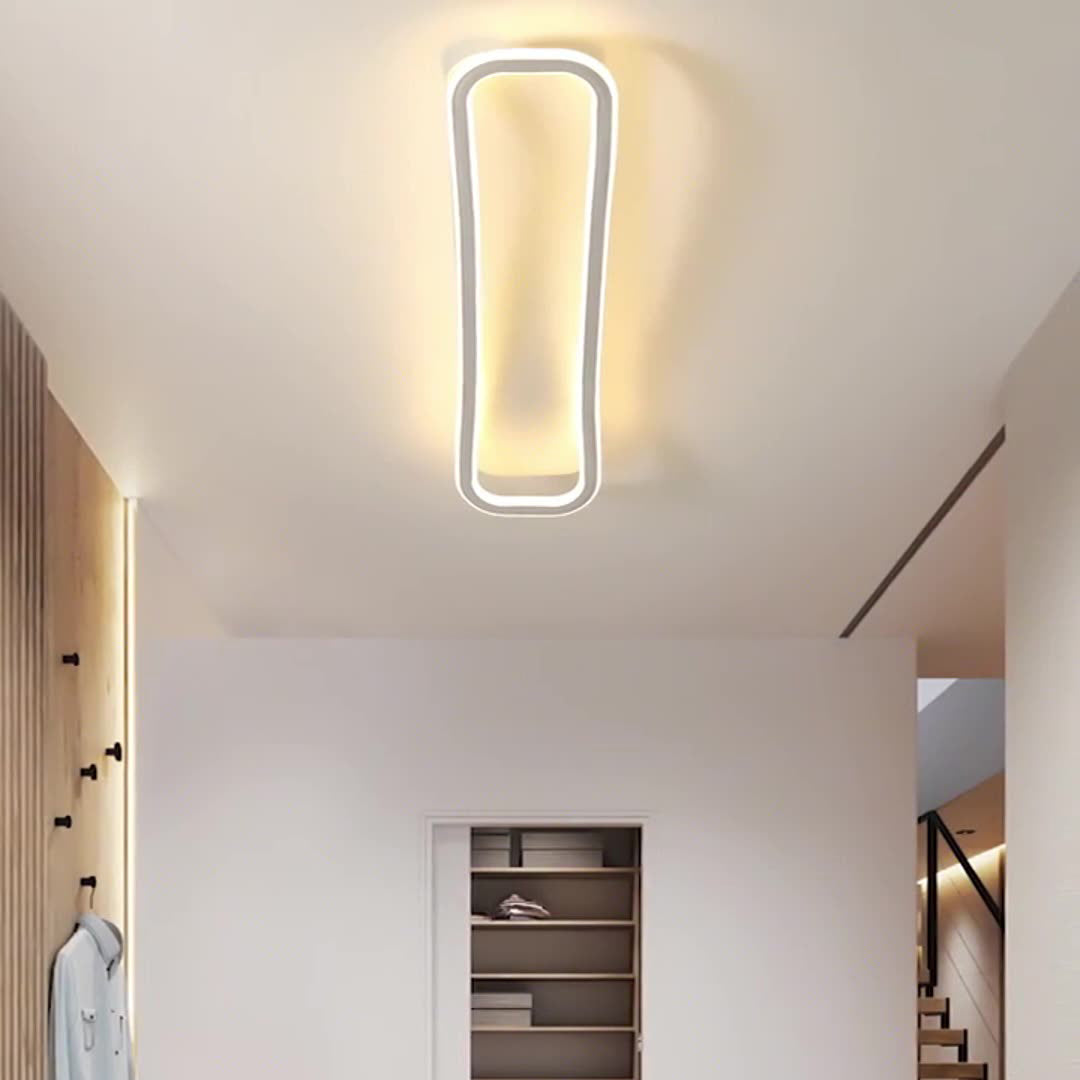 Modern Minimalist Iron Aluminum & Silicone Wave-Shaped Rectangular LED Flush Mount Ceiling Light For Hallway