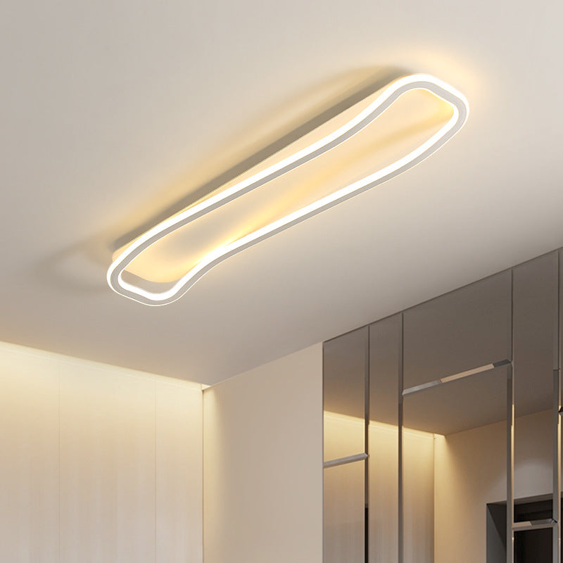 Modern Minimalist Iron Aluminum & Silicone Wave-Shaped Rectangular LED Flush Mount Ceiling Light For Hallway