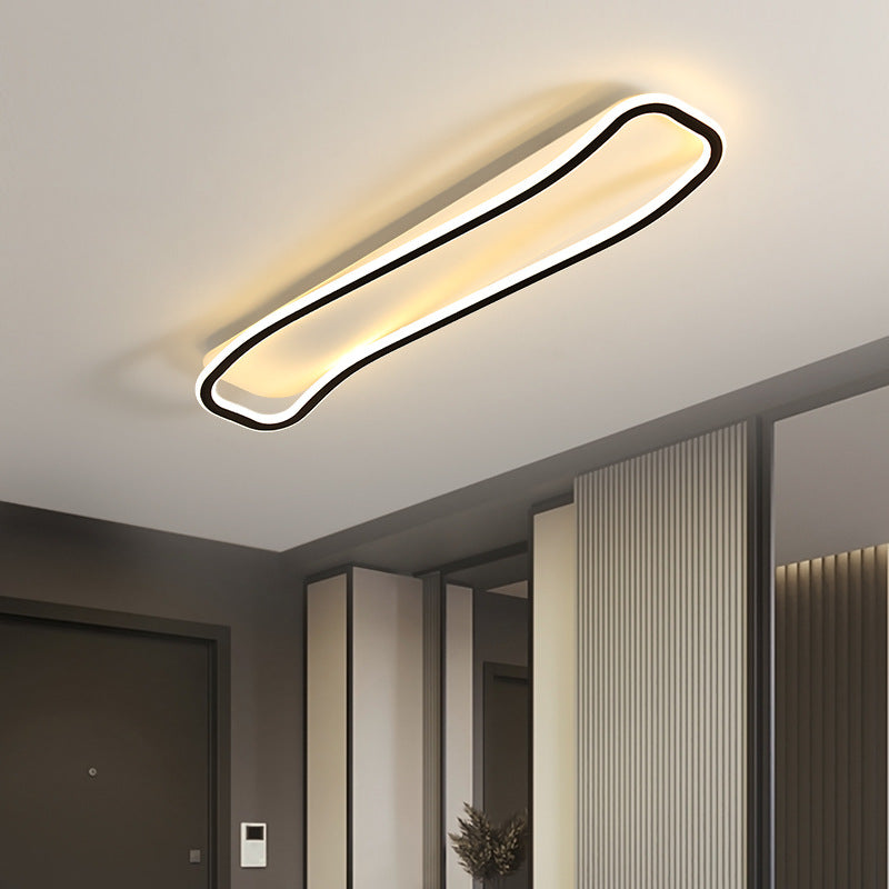 Modern Minimalist Iron Aluminum & Silicone Wave-Shaped Rectangular LED Flush Mount Ceiling Light For Hallway