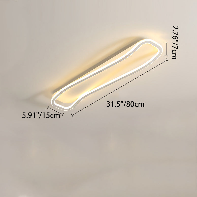 Modern Minimalist Iron Aluminum & Silicone Wave-Shaped Rectangular LED Flush Mount Ceiling Light For Hallway