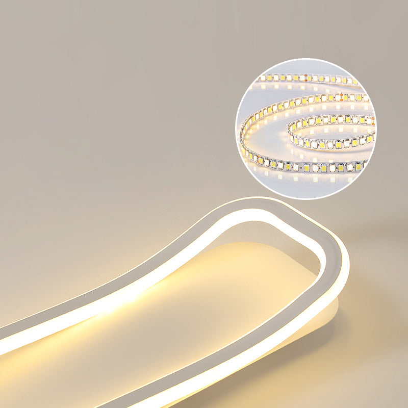 Modern Minimalist Iron Aluminum & Silicone Wave-Shaped Rectangular LED Flush Mount Ceiling Light For Hallway