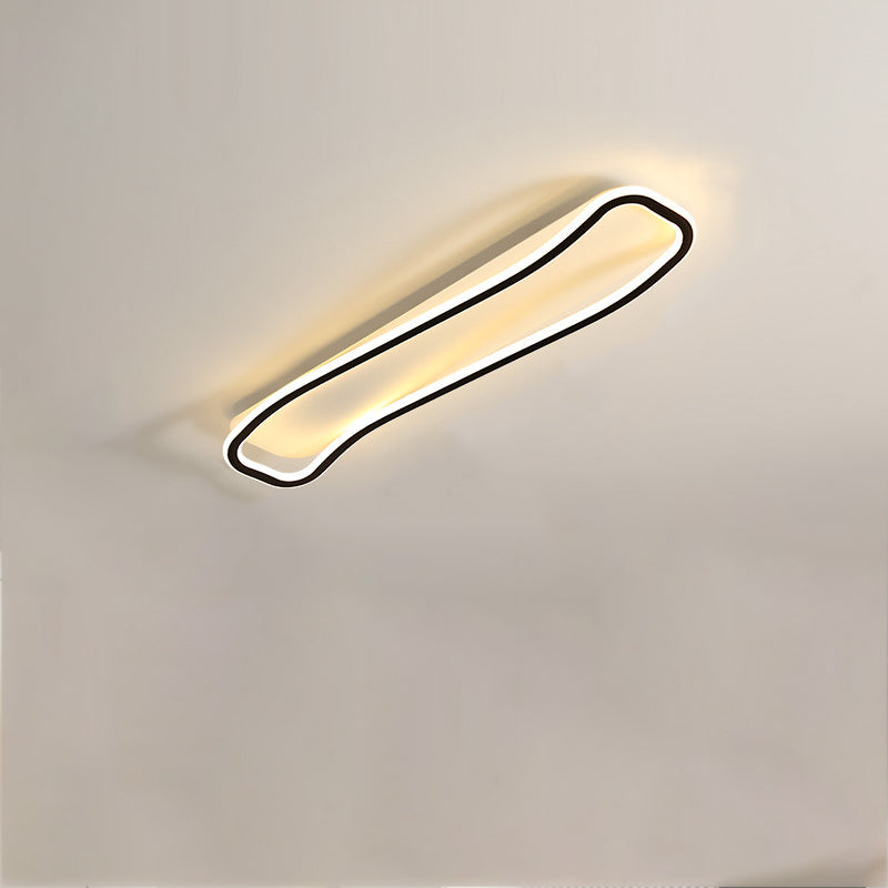 Modern Minimalist Iron Aluminum & Silicone Wave-Shaped Rectangular LED Flush Mount Ceiling Light For Hallway