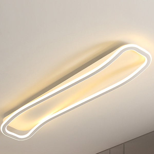 Modern Minimalist Iron Aluminum & Silicone Wave-Shaped Rectangular LED Flush Mount Ceiling Light For Hallway