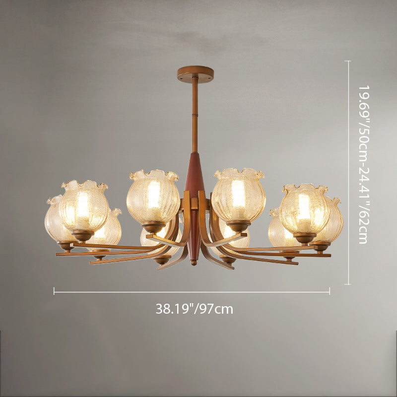 Traditional French Iron Wood Glass Crackle Floral 3/6/8/10 Light Chandeliers For Living Room