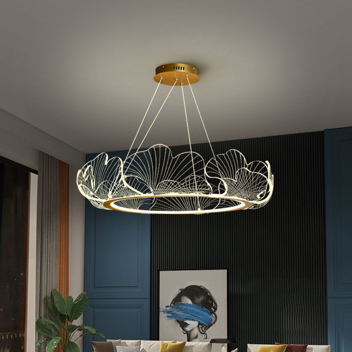 Modern Art Deco Ginkgo Leaf Glass Acrylic LED Chandelier For Living Room