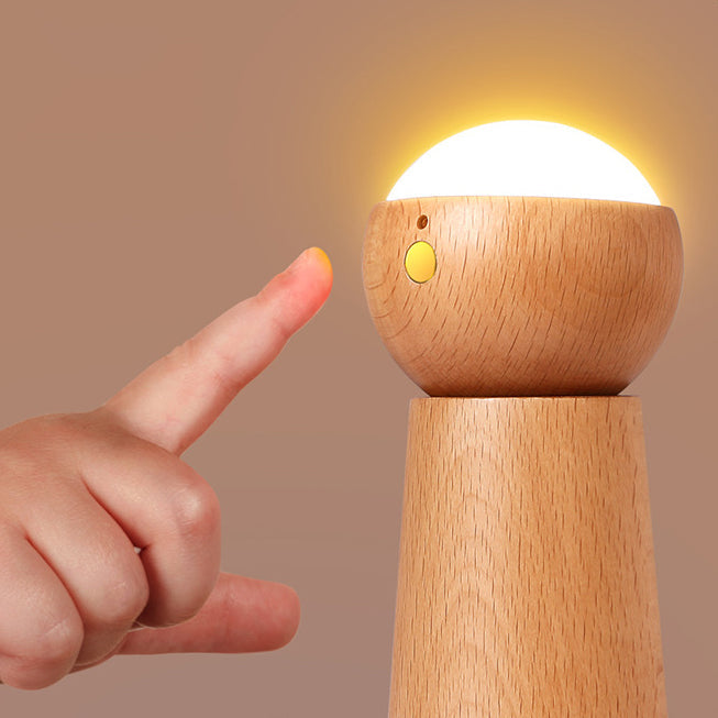 Modern Minimalist Spherical Cone Table Solid Wood Plastics LED Table Lamp For Bedroom