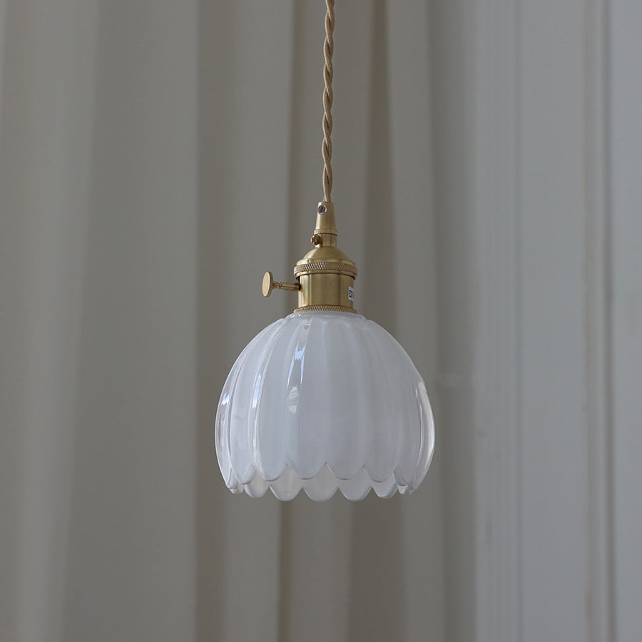 Traditional Vintage Floral Glass Copper 1-Light Pendant Light For Dining Room
