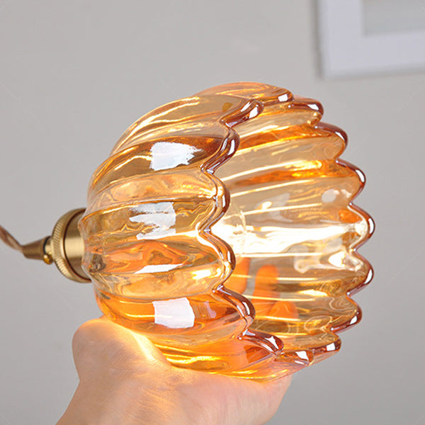 Traditional Vintage Floral Glass Copper 1-Light Pendant Light For Dining Room