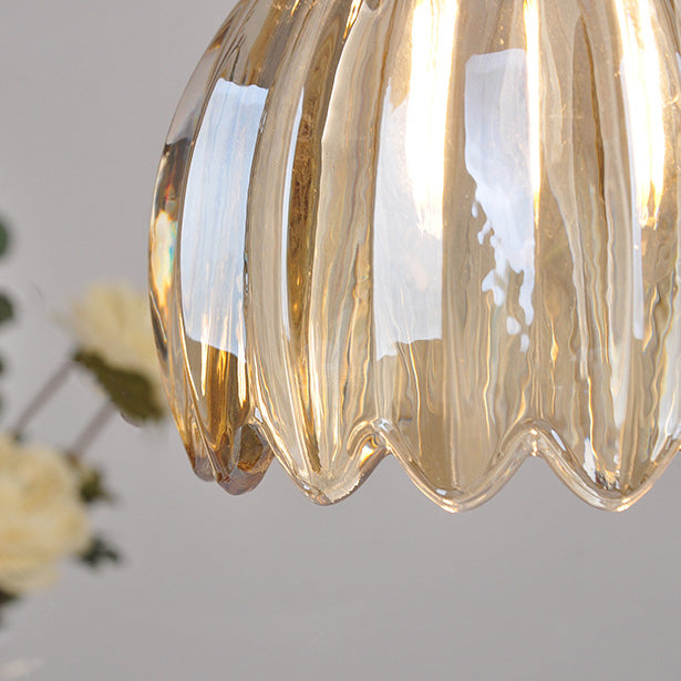 Traditional Vintage Floral Glass Copper 1-Light Pendant Light For Dining Room