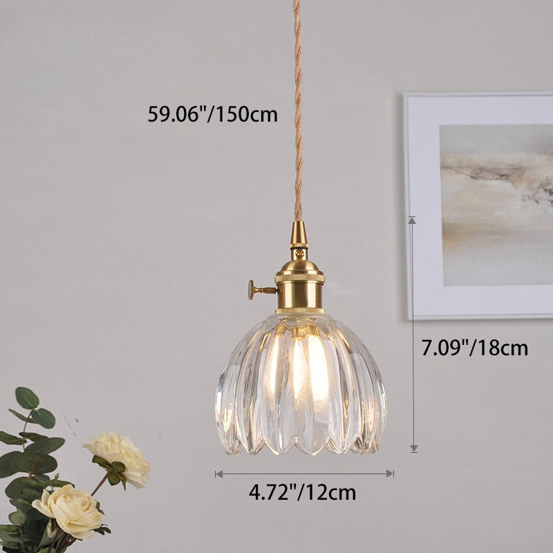 Traditional Vintage Floral Glass Copper 1-Light Pendant Light For Dining Room