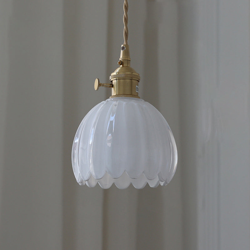 Traditional Vintage Floral Glass Copper 1-Light Pendant Light For Dining Room