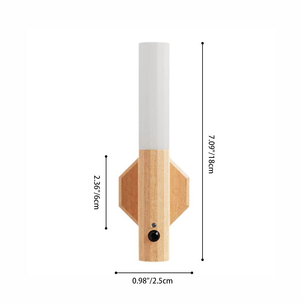 Modern Minimalist Hexagonal Cylinder Solid Wood Acrylic LED Wall Sconce Lamp For Entryway