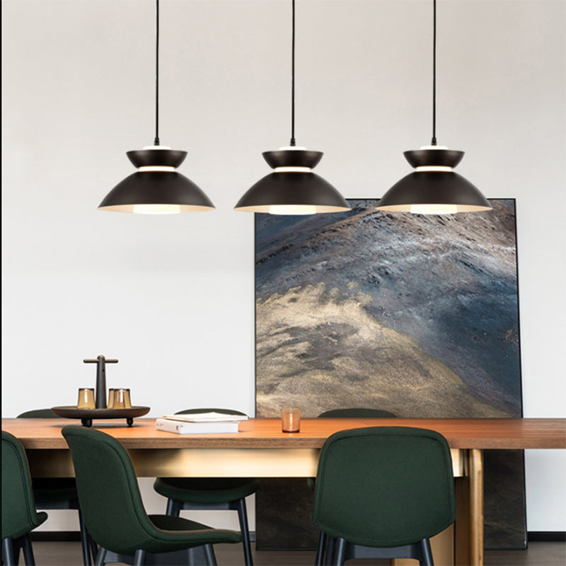 Contemporary Scandinavian Disc Glass Iron 1-Light Pendant Light For Dining Room