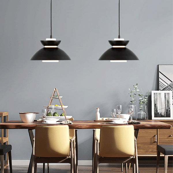 Contemporary Scandinavian Disc Glass Iron 1-Light Pendant Light For Dining Room