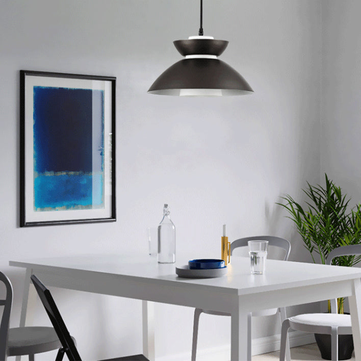Contemporary Scandinavian Disc Glass Iron 1-Light Pendant Light For Dining Room
