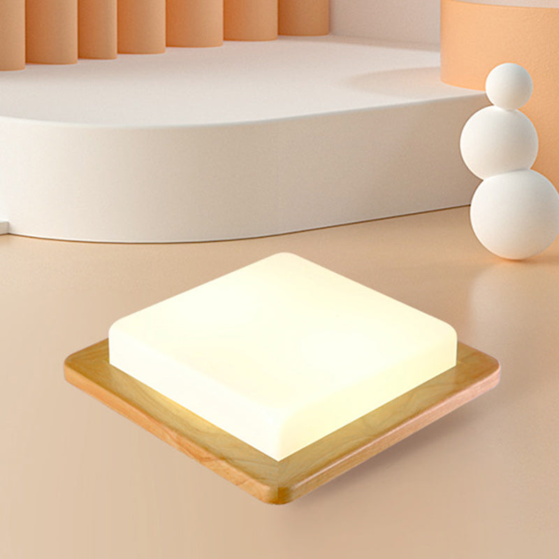 Contemporary Scandinavian Square Wood Acrylic LED Flush Mount Ceiling Light For Bedroom
