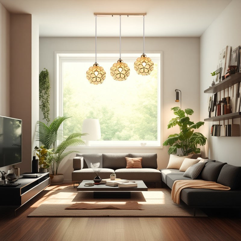 ثريا جزيرة حديدية سداسية الشكل معاصرة بتصميم إسكندنافي، بإضاءة ثلثية، لغرفة الطعام