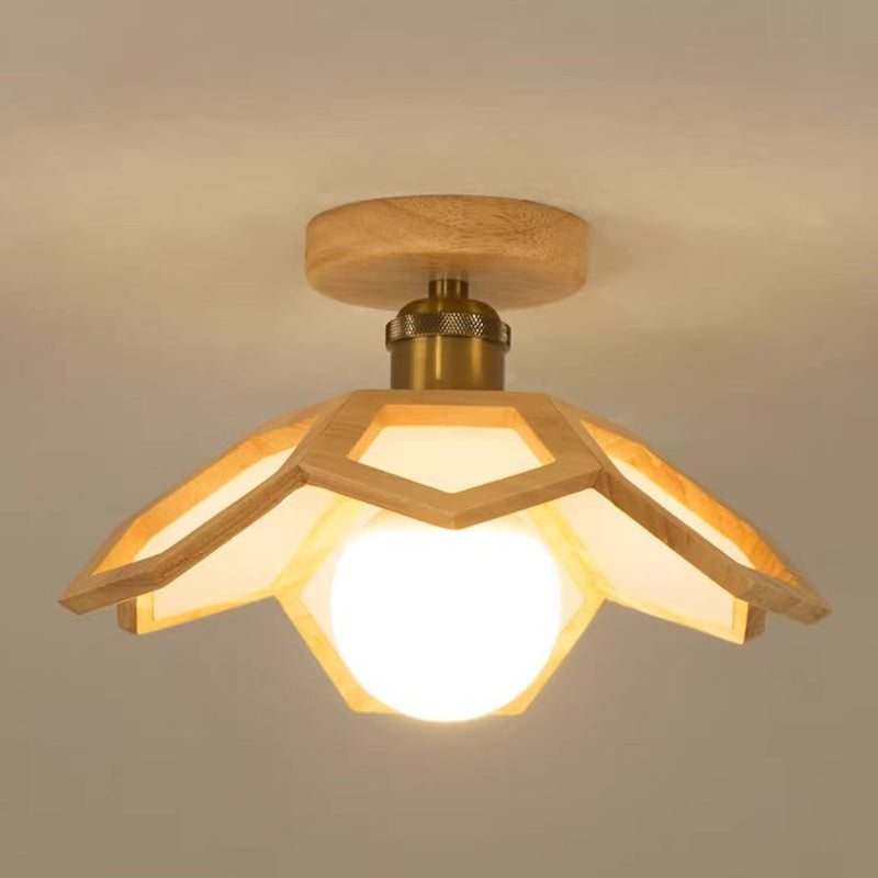 Modern Minimalist Flower PVC Wood 1-Light Semi-Flush Mount Ceiling Light For Hallway