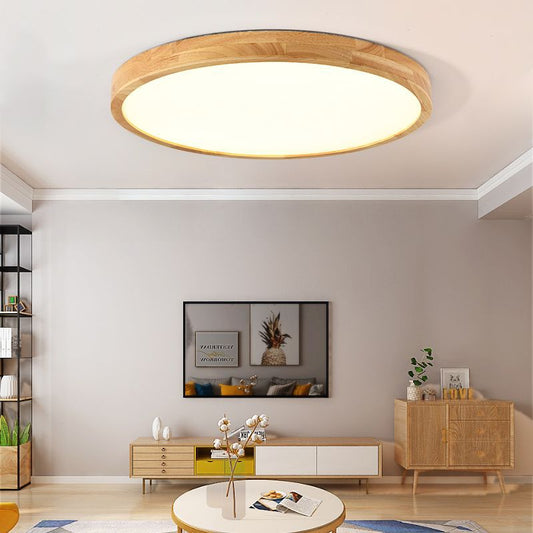 現代的なスカンジナビアの丸型無垢材アクリルLEDフラッシュマウントシーリングライト(書斎用)