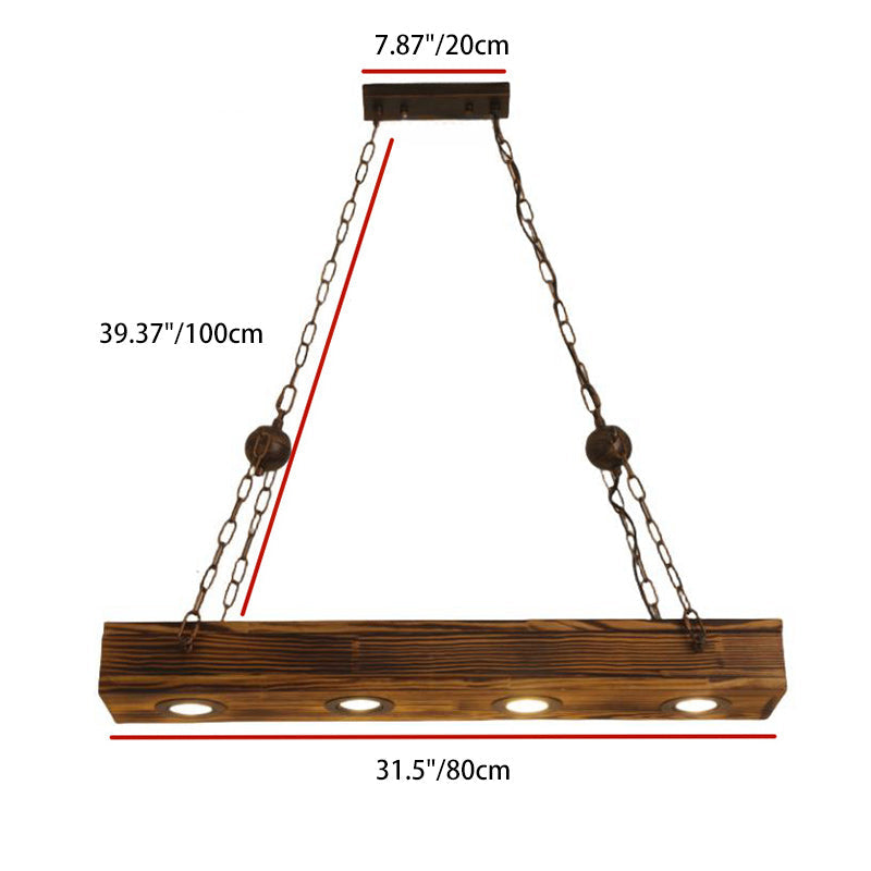 Traditional Vintage Rectangular Iron Wood LED Island Light Chandelier For Dining Room