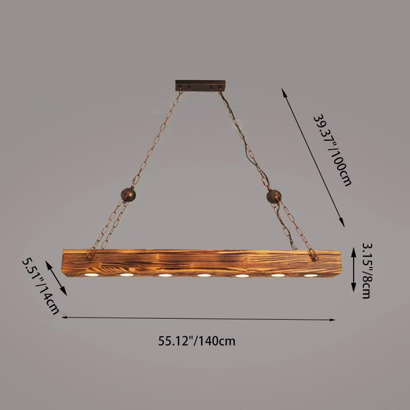 Traditional Vintage Rectangular Iron Wood LED Island Light Chandelier For Dining Room