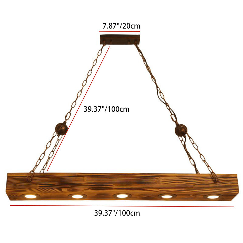 Traditional Vintage Rectangular Iron Wood LED Island Light Chandelier For Dining Room