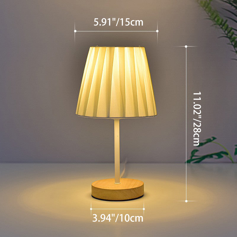 Modern Minimalist Trapezoidal Solid Wood Fabric LED Table Lamp For Bedroom