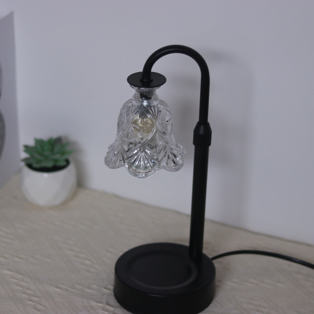 Modern Minimalist Flower Iron Glass Wood 1-Light Aromatherapy Melting Wax Table Lamp For Bedroom