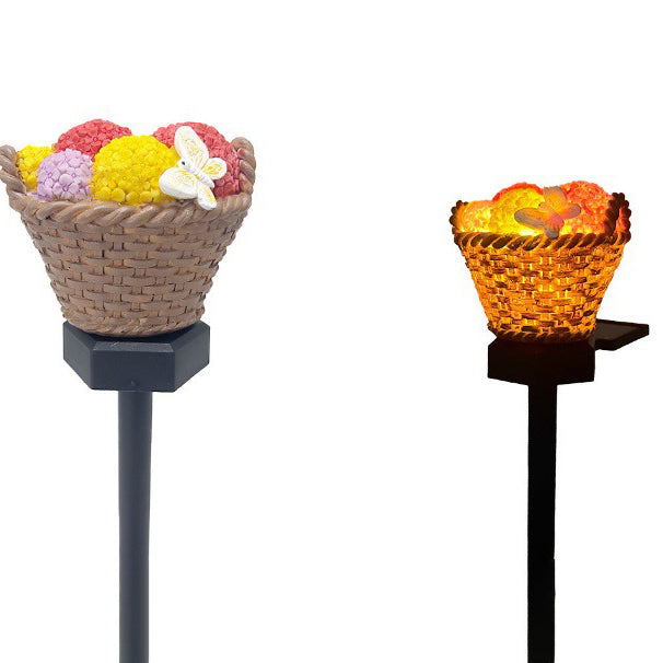 Modern Art Deco Solar Flower Basket Resin LED Outdoor Light Landscape Lighting For Garden