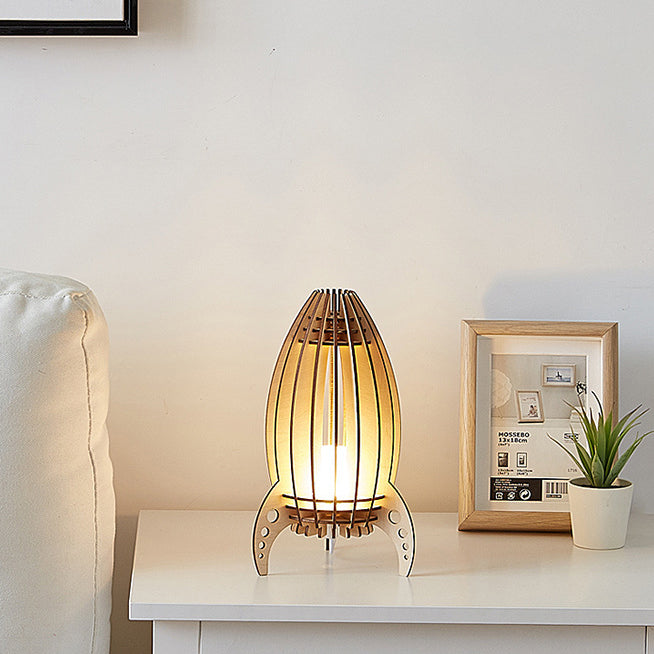 Modern Art Deco Rocket Beech Wood Acrylic LED Table Lamp For Bedroom