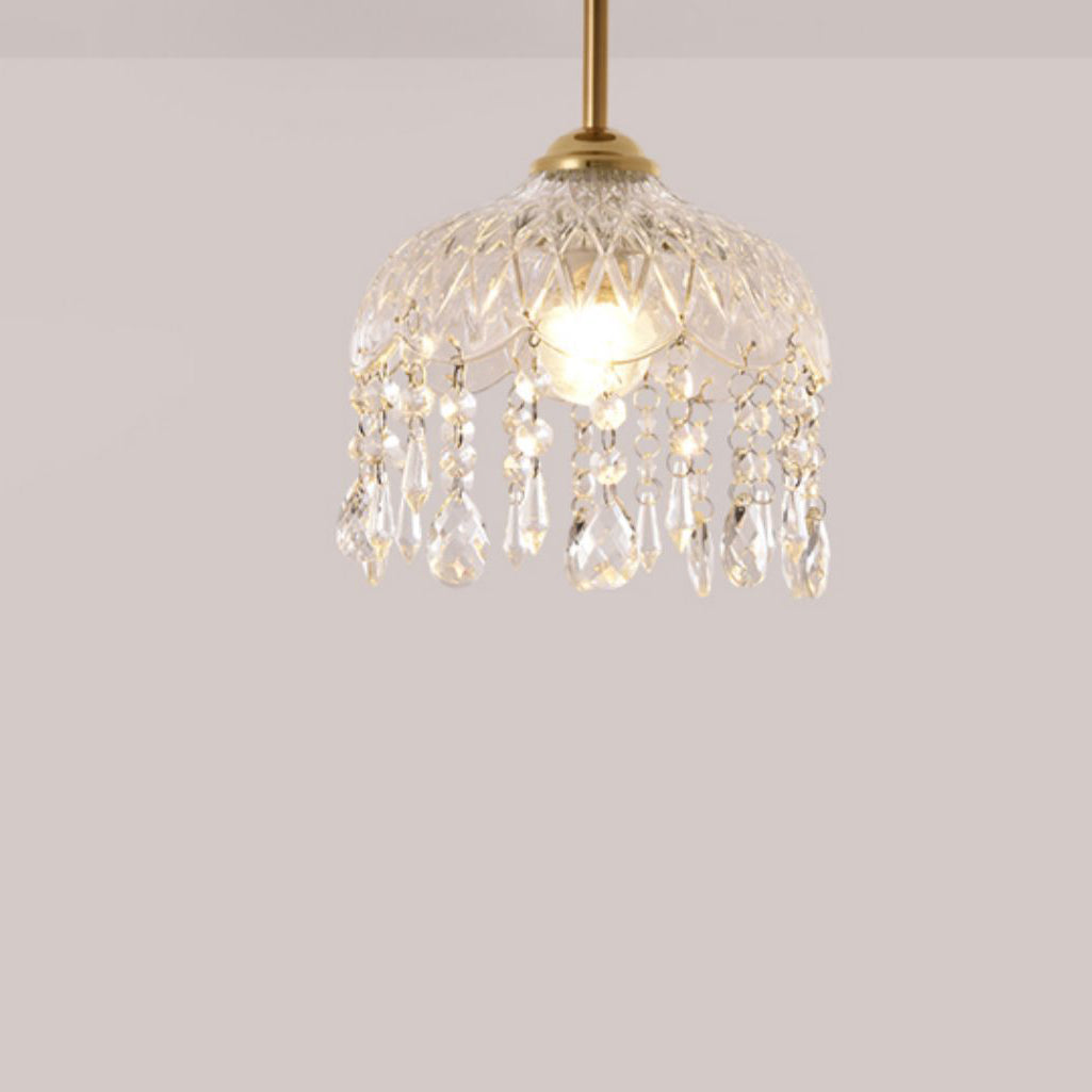 Modern Minimalist Flower Iron Glass Crystal 1-Light Semi-Flush Mount Ceiling Light For Hallway