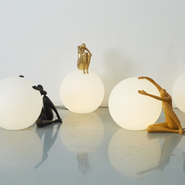 Modern Art Deco Person Embracing Sitting Ball Resin PE 1-Light Table Lamp For Bedroom