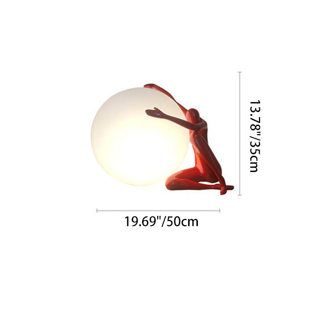 Modern Art Deco Person Embracing Sitting Ball Resin PE 1-Light Table Lamp For Bedroom