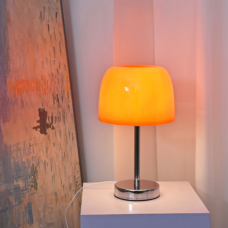 Modern Minimalist Mushroom Cylinder Glass Iron LED Table Lamp For Bedroom