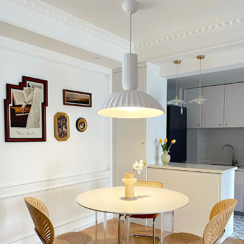Modern Minimalist Shell Half Circle Resin Plaster LED Pendant Light For Dining Room