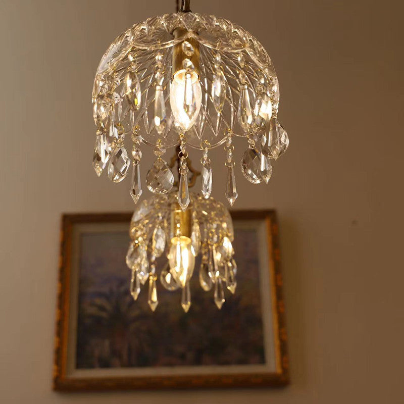 Traditional Vintage Floral Copper Crystal Glass 1-Light Pendant Light For Bedroom