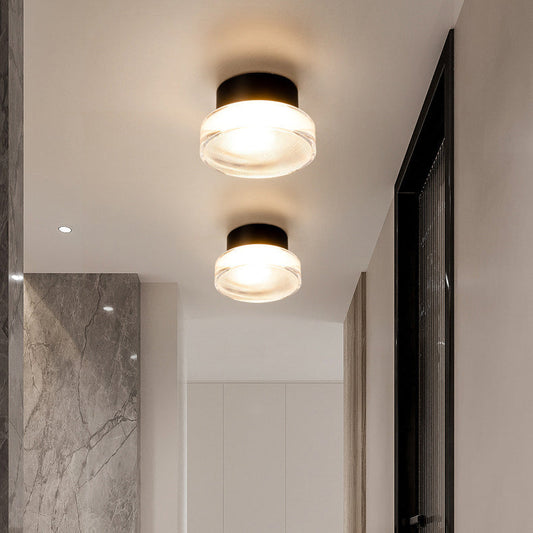 寝室用 北欧風 丸型 円筒形 鉄製 アクリル LED セミフラッシュマウント シーリングライト