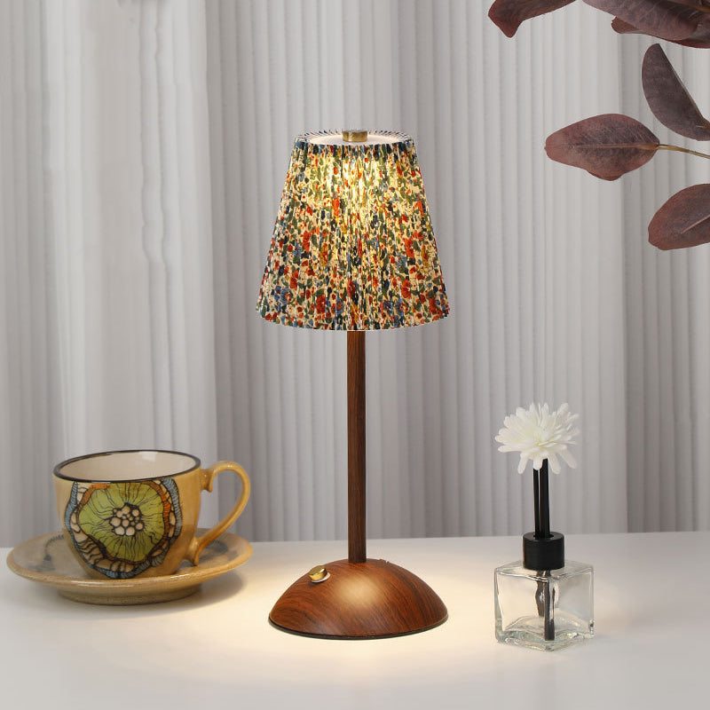 Traditional Vintage Conical Semicircular Base Metal Fabric LED Table Lamp For Bedroom