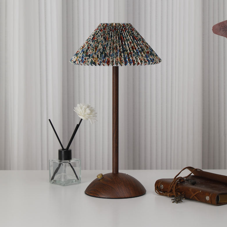 Traditional Vintage Conical Semicircular Base Metal Fabric LED Table Lamp For Bedroom