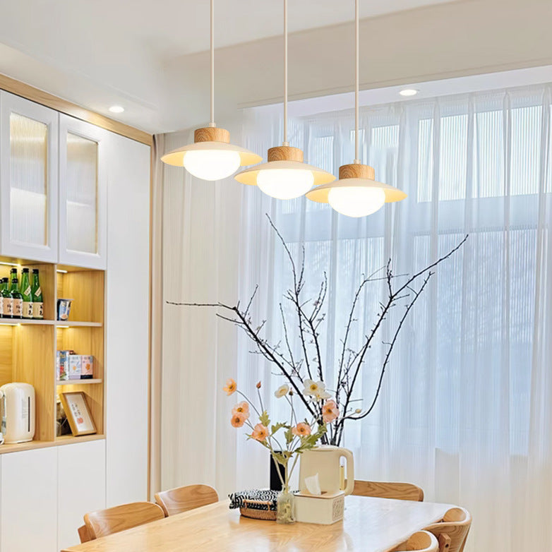ثريا جزيرة LED مصنوعة من الخشب والحديد والأكريليك بتصميم إسكندنافي معاصر لغرفة الطعام