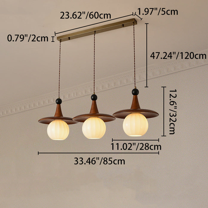 Traditional Vintage Round Disc Sphere Solid Wood Iron Glass 1/3 Light Island Light Chandelier For Bedroom