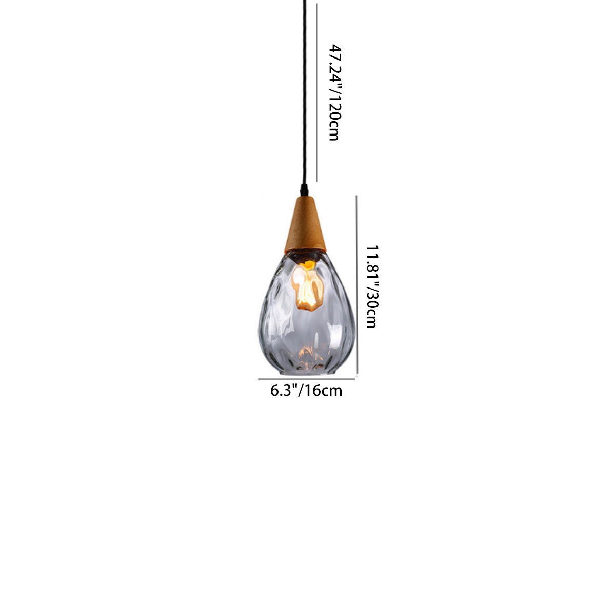 Modern Minimalist Water Drop Glass Wood 1-Light Pendant Light For Dining Room