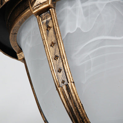 Traditional European Aluminum & Glass Patterned Lampshade Round Carved 1-Light Outdoor Wall Sconce Garden & Balcony