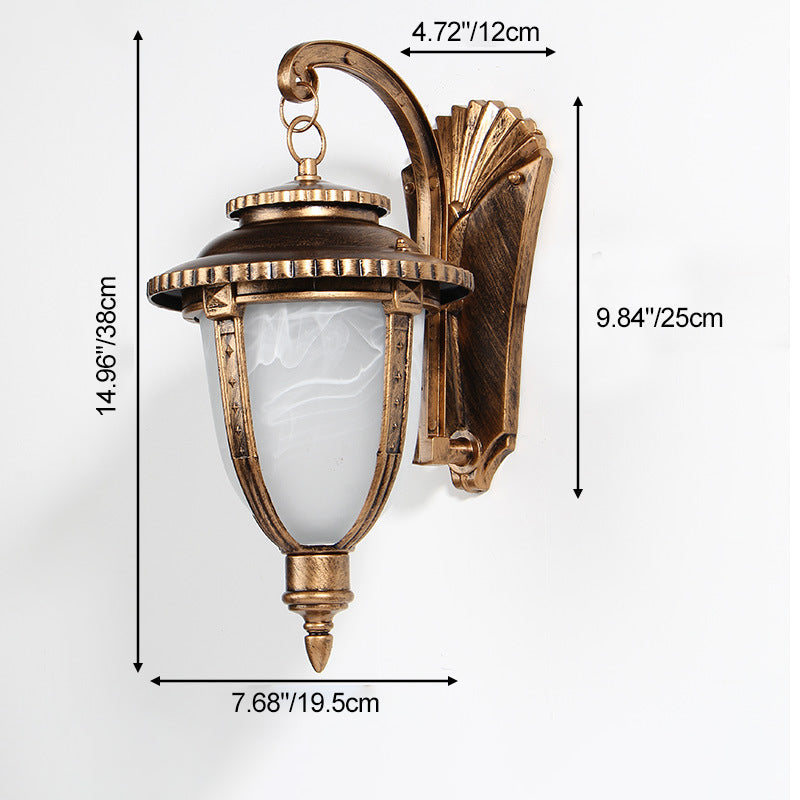 Traditional European Aluminum & Glass Patterned Lampshade Round Carved 1-Light Outdoor Wall Sconce Garden & Balcony